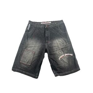 Vintage Y2K Paco Jean Short Gray Black Faded Skater Baggy Hip Hop Jorts Denim 36